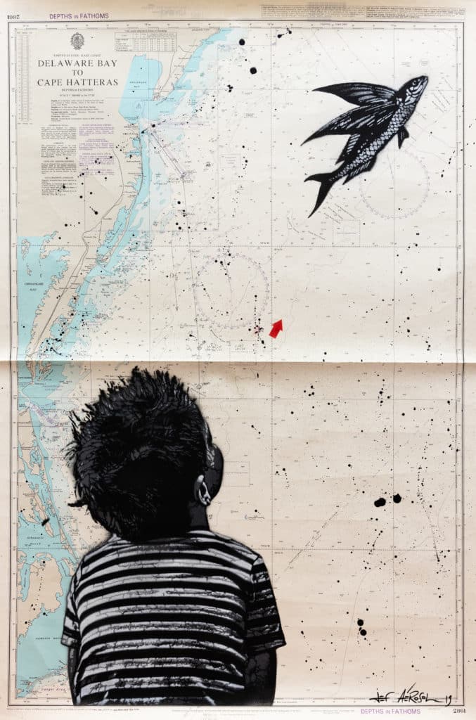 Carte n°35 - Jef Aerosol - Flying fish over Delaware Bay
